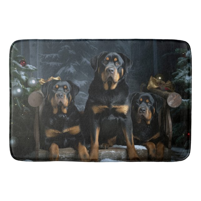 Rottweiler Snowy Sleigh Christmas Decor  Bath Mat (Front)