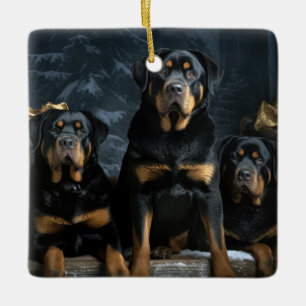 Rottweiler Snowy Sleigh Christmas Decor Ceramic Ornament