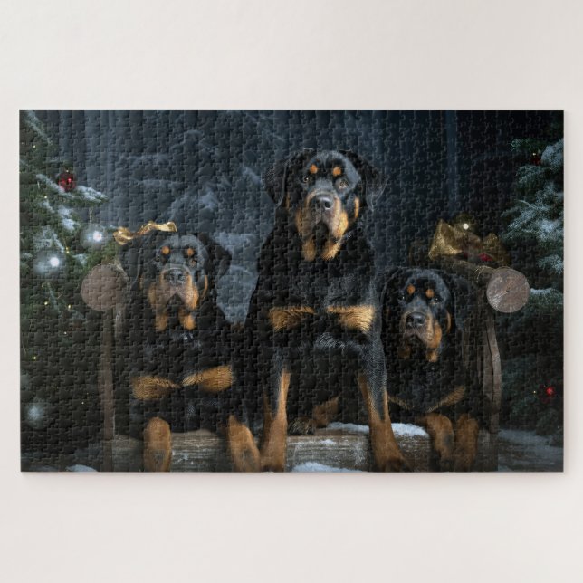 Rottweiler Snowy Sleigh Christmas Decor  Jigsaw Puzzle (Horizontal)