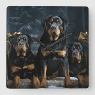 Rottweiler Snowy Sleigh Christmas Decor  Square Wall Clock