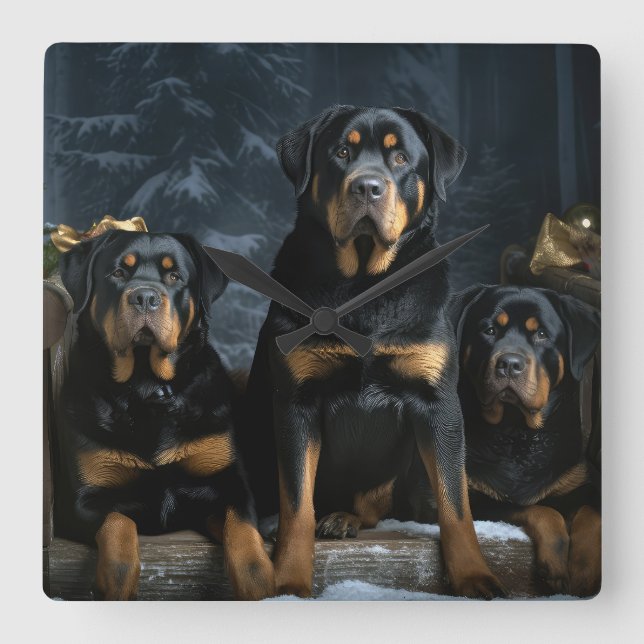Rottweiler Snowy Sleigh Christmas Decor  Square Wall Clock (Front)