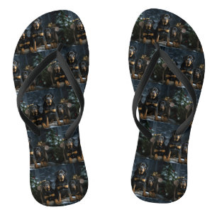 Rottweiler Snowy Sleigh Christmas Decor Thongs