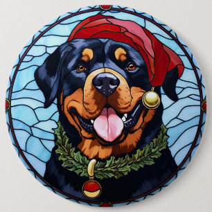 Rottweiler Stained Glass Christmas 6 Cm Round Badge