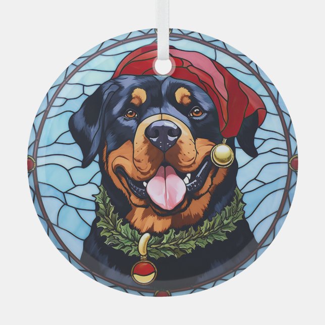 Rottweiler Stained Glass Christmas Glass Tree Decoration (Front)