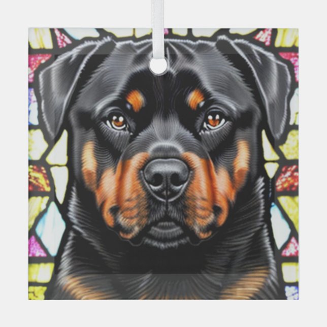 Rottweiler "Stained Glass"  Glass Tree Decoration (Front)