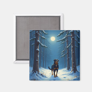 Rottweiler Starry Forest Hike Christmas Painting Magnet