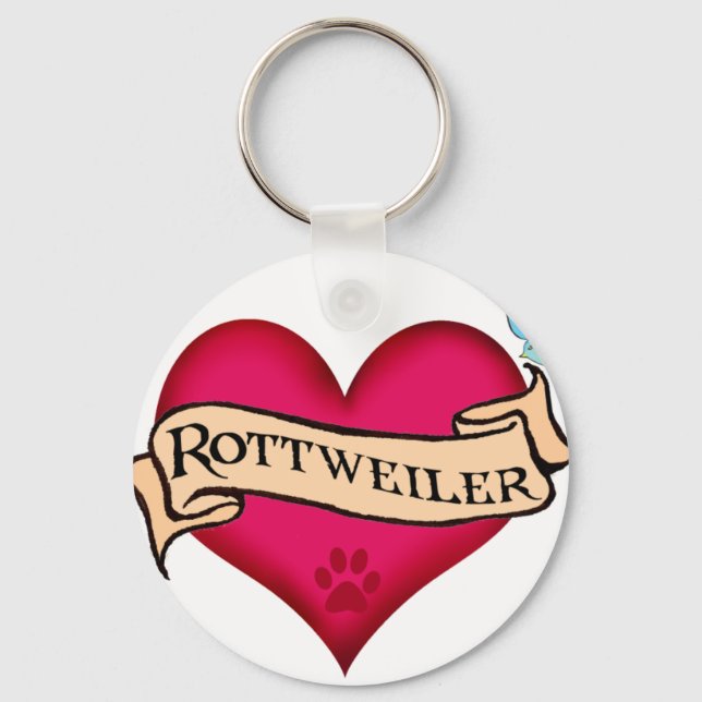 Rottweiler Tattoo Heart Key Ring (Front)