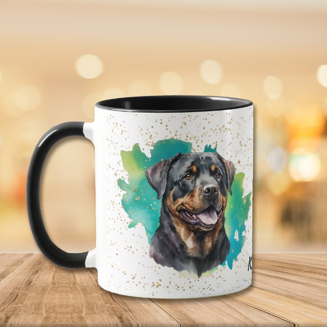 Rottweiler Teal Abstract Gold Confetti Mug (Creator Uploaded)