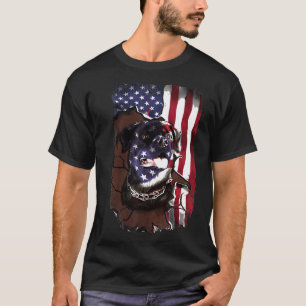 Rottweiler Through American Flag Dog Lover 4th Of T-Shirt