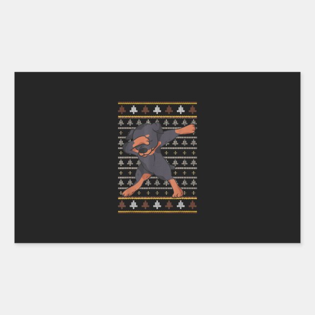 Rottweiler Ugly Sweater Christmas Dog Dab Dance Rectangular Sticker (Front)