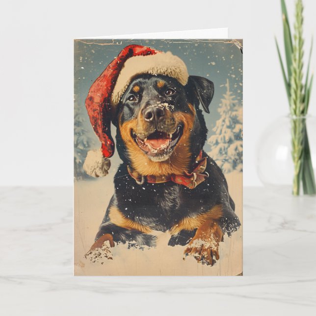 Rottweiler vintage personalised Christmas Holiday Card (Front)