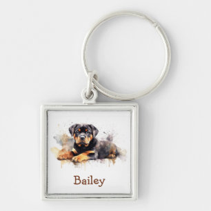 Rottweiler Watercolor Keychain