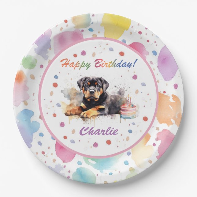 Rottweiler Watercolor Paper Plate (Front)