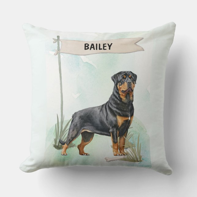 Rottweiler Watercolor Personalised Dog Cushion (Front)