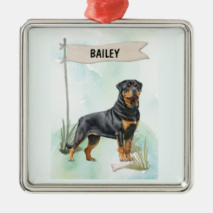 Rottweiler Watercolor Personalised Dog Metal Ornament