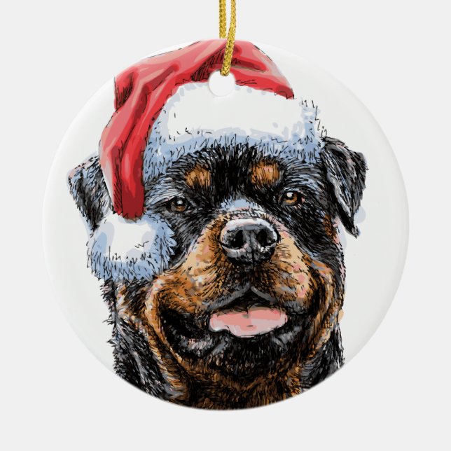 Rottweiler Watercolor Santa Ceramic Ornament (Front)