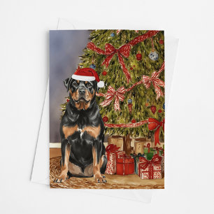 Rottweiler Watercolor Under the Christmas Tree Card