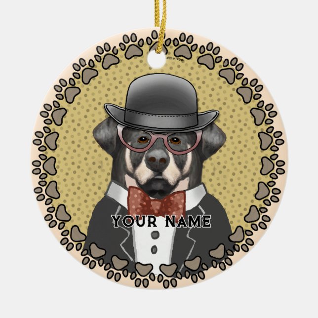 Rottweiler Wearing Glasses  Ceramic Ornament (Front)