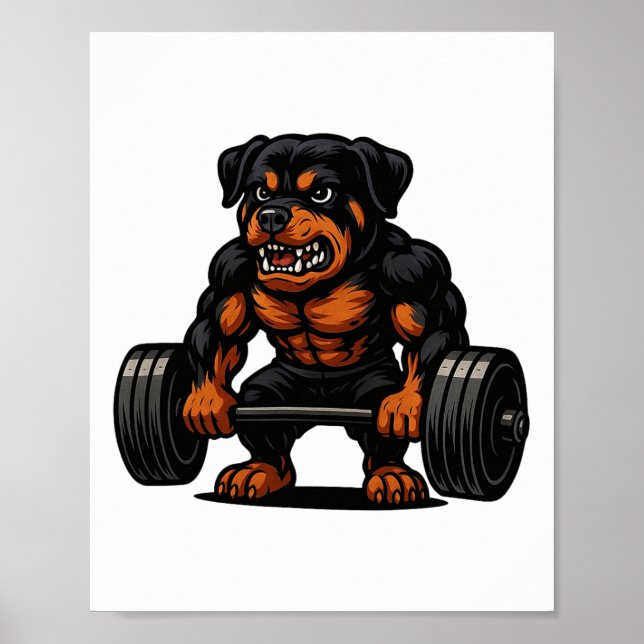 Rottweiler Weightlifting Bodybuilder Workout Gym D Poster (Front)