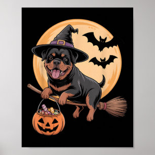 Rottweiler Witch Hat Pumpkin Halloween Costume Men Poster
