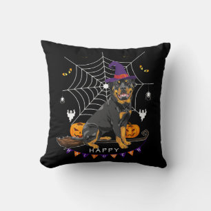 Rottweiler Witch Pumpkin Halloween Mens Womens Dog Cushion