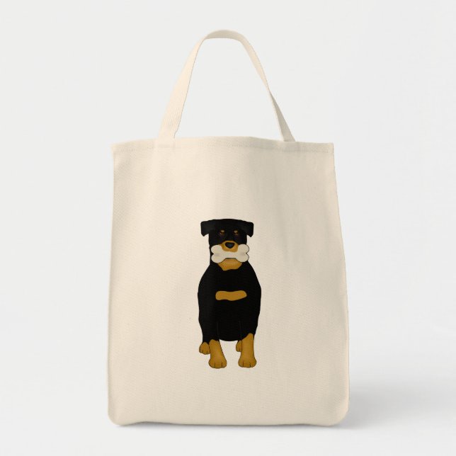 Rottweiler with a bone tote bag (Front)