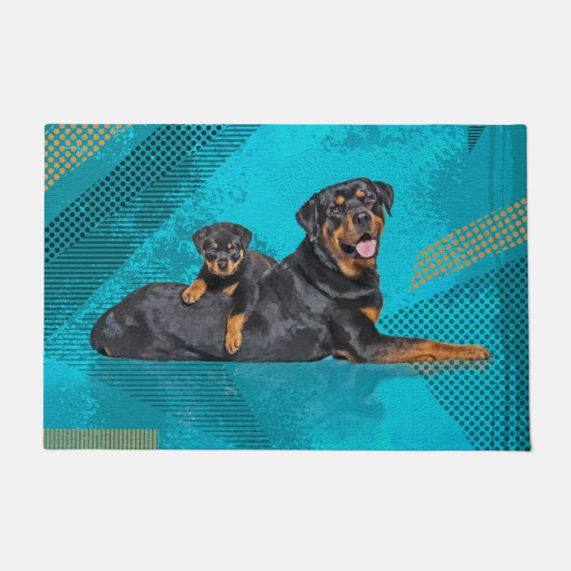 Rottweiler with a puppy doormat (Front)