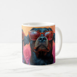 Rottweiler With Heart Roses Valentine's Day Coffee Mug