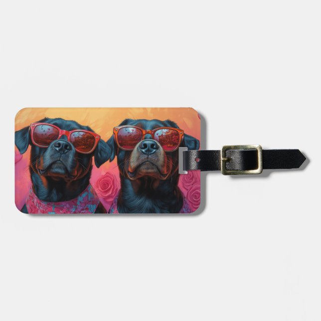 Rottweiler With Heart Roses Valentine's Day Luggage Tag (Front Horizontal)