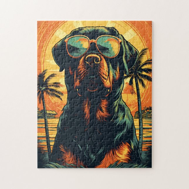 Rottweiler with Sunglasses at the beach Jigsaw Puzzle (Vertical)