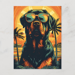 Rottweiler with Sunglasses at the beach Postcard
