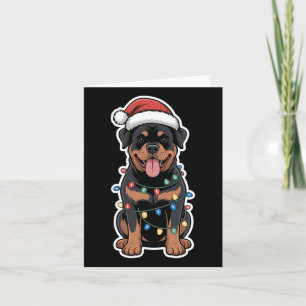 Rottweiler Wrapped In Christmas Lights Card