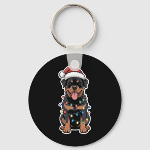 Rottweiler Wrapped In Christmas Lights Key Ring