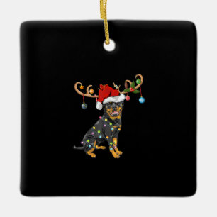 Rottweiler Xmas Gift Santas Reindeer Rottweiler Ceramic Ornament
