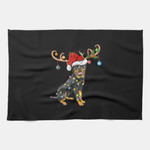 Rottweiler Xmas Gift Santas Reindeer Rottweiler Tea Towel