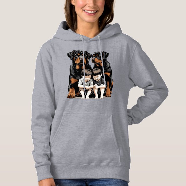  Rottweilers As Loyal Guardians Of Kids Hoodie (Front)