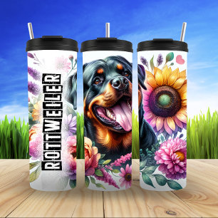 Rottweiler's Floral Majesty Thermal Tumbler