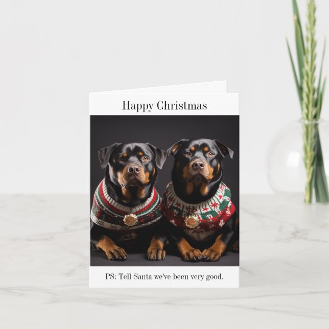Rottweiller Dogs Happy Christmas Card (Front)