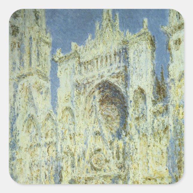 Rouen Cathedral West Facade Sunlight, Claude Monet Square Sticker (Front)