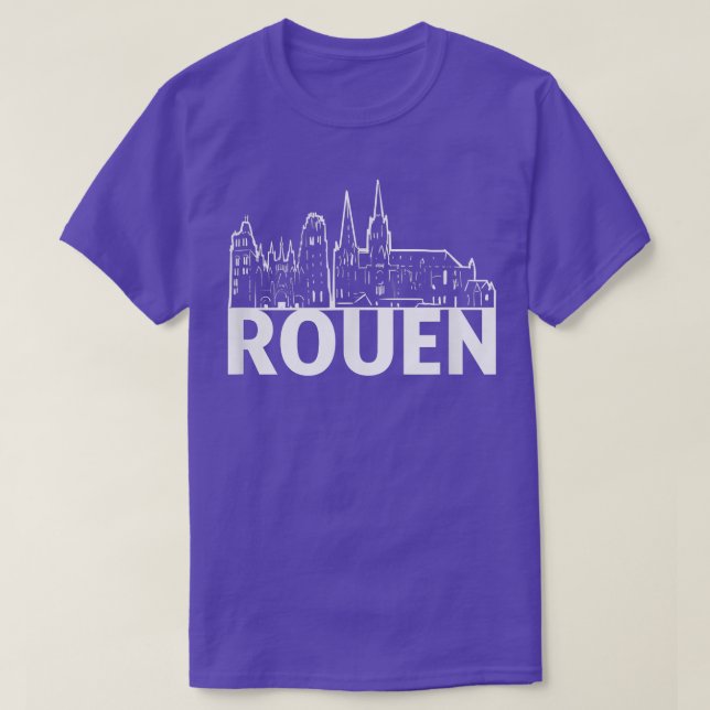Rouen France City Skyline Silhouette Outline Sketc T-Shirt (Design Front)