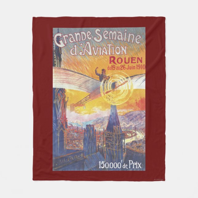 Rouen, France - Pilot and Plane Fleece Blanket (Front)