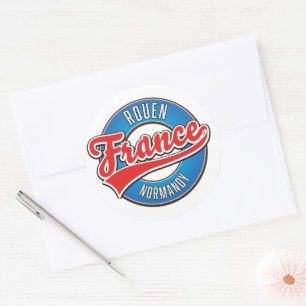 Rouen Normandy France retro logo Classic Round Sticker