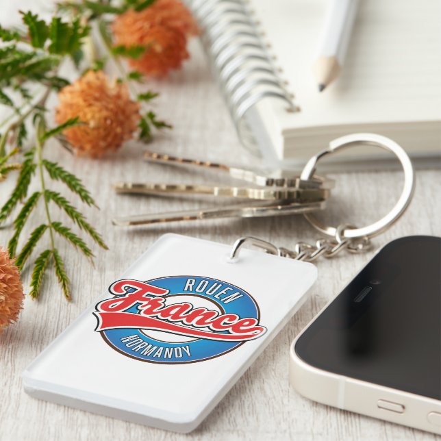Rouen Normandy France retro logo Key Ring (Front Right)
