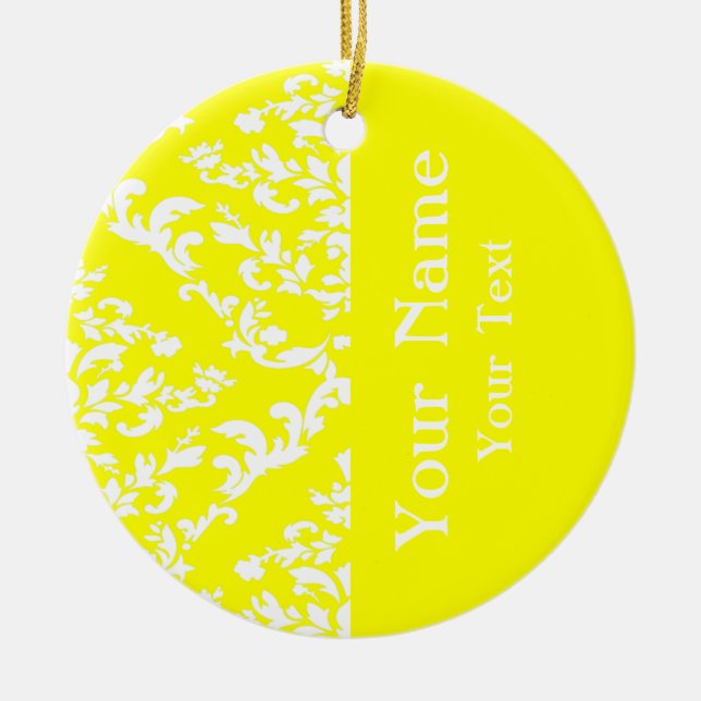 Rouge Bold Damask w/ name at Emporiomoffa Ceramic Ornament (Front)