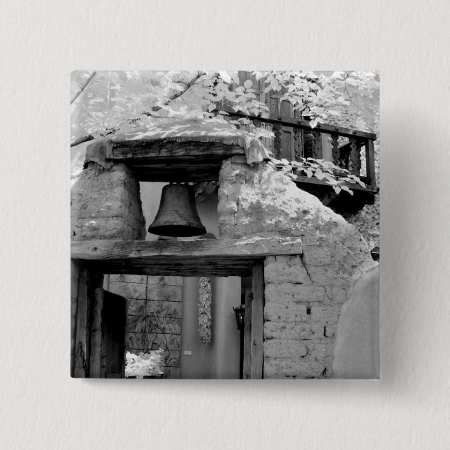 Rough adobe bell in entryway, Santa Fe, New 15 Cm Square Badge (Front)