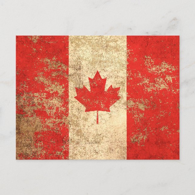 Rough Aged Vintage Canadian Flag Postcard (Front)