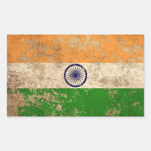 Rough Aged Vintage Indian Flag Rectangular Sticker
