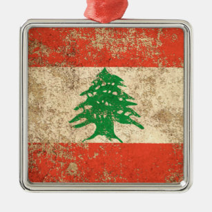 Rough Aged Vintage Lebanese Flag Metal Tree Decoration