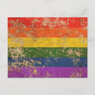 Rough Aged Vintage Rainbow Gay Pride Flag Postcard