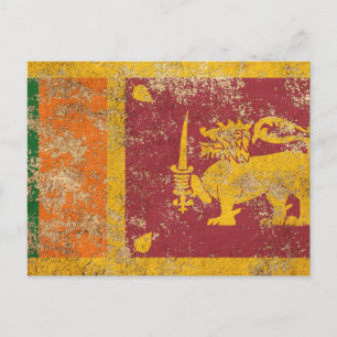 Rough Aged Vintage Sri Lanka Flag Postcard